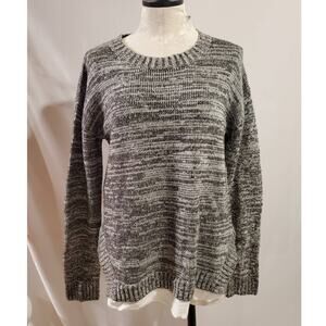 Market & Spruce Wool Blend Spacedye Knit Sweater Womens Size S Black White Gray